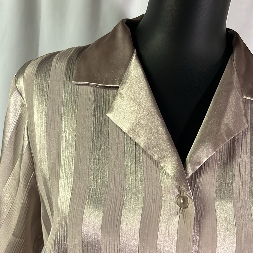 Halston Silver Gray Striped Button Down Sleep Shi… - image 5